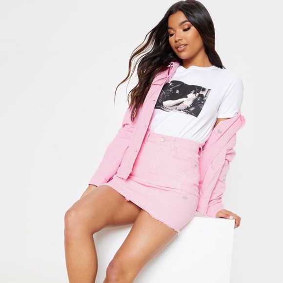 PrettyLittleThing Dresses & Skirts - NWT PrettyLittleThing Pink Distressed Denim Skirt